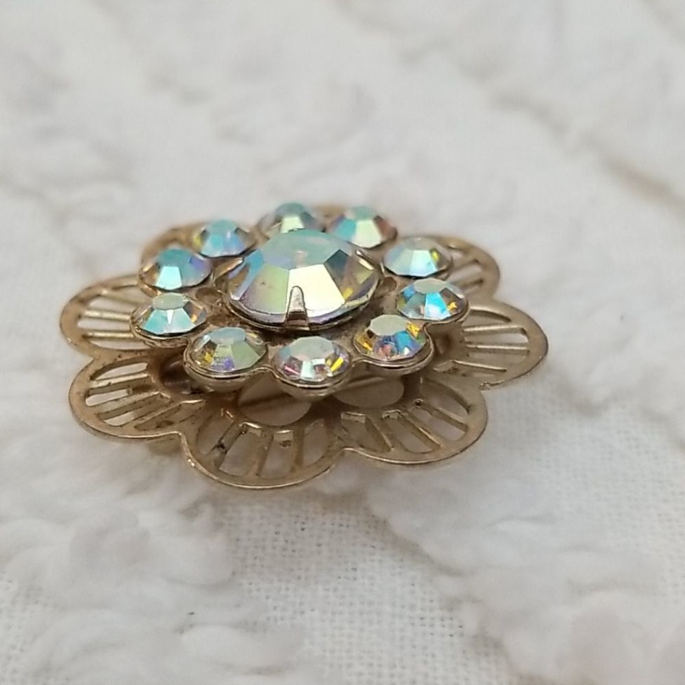 Vntg: Gold tone Rhinestone Brooch - Picture 3 of 7